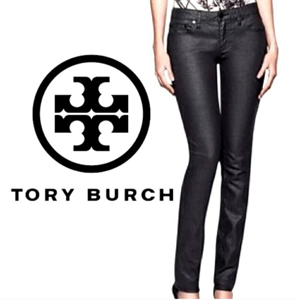 Tory Burch Black Waxed Super Skinny Jeans SIZE 31
